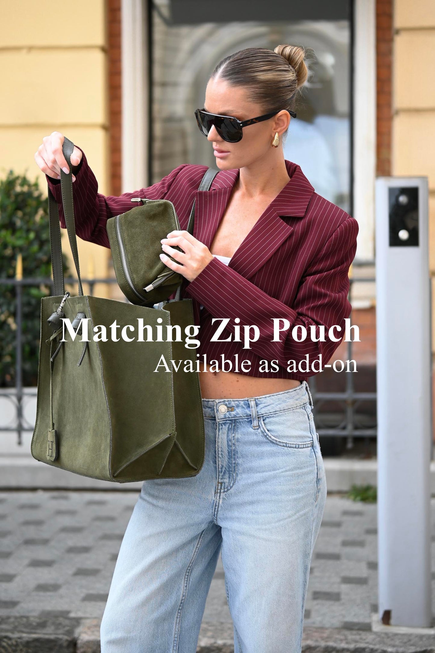 Forest Olive Suede Large Tote Bag
