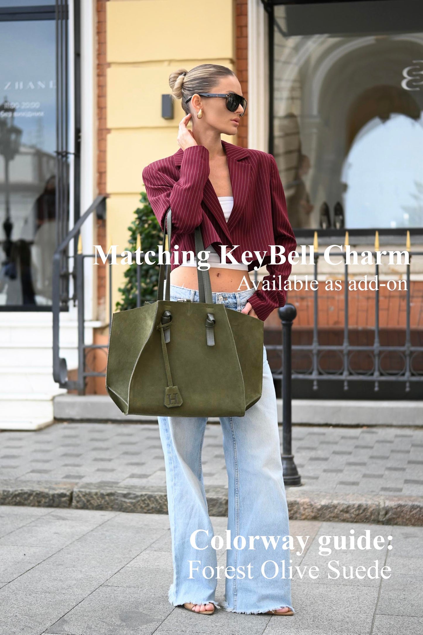 Forest Olive Suede Large Tote Bag
