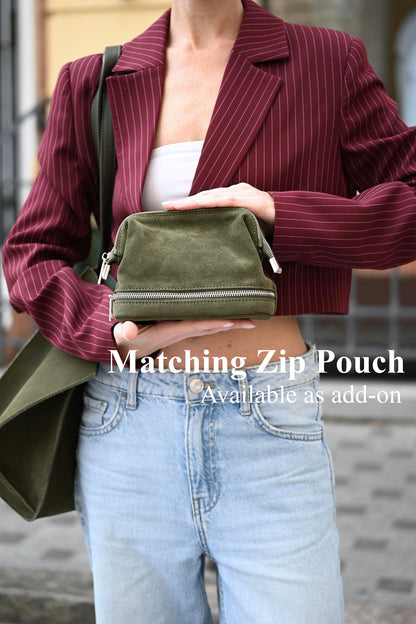 Forest Olive Suede Large Tote Bag