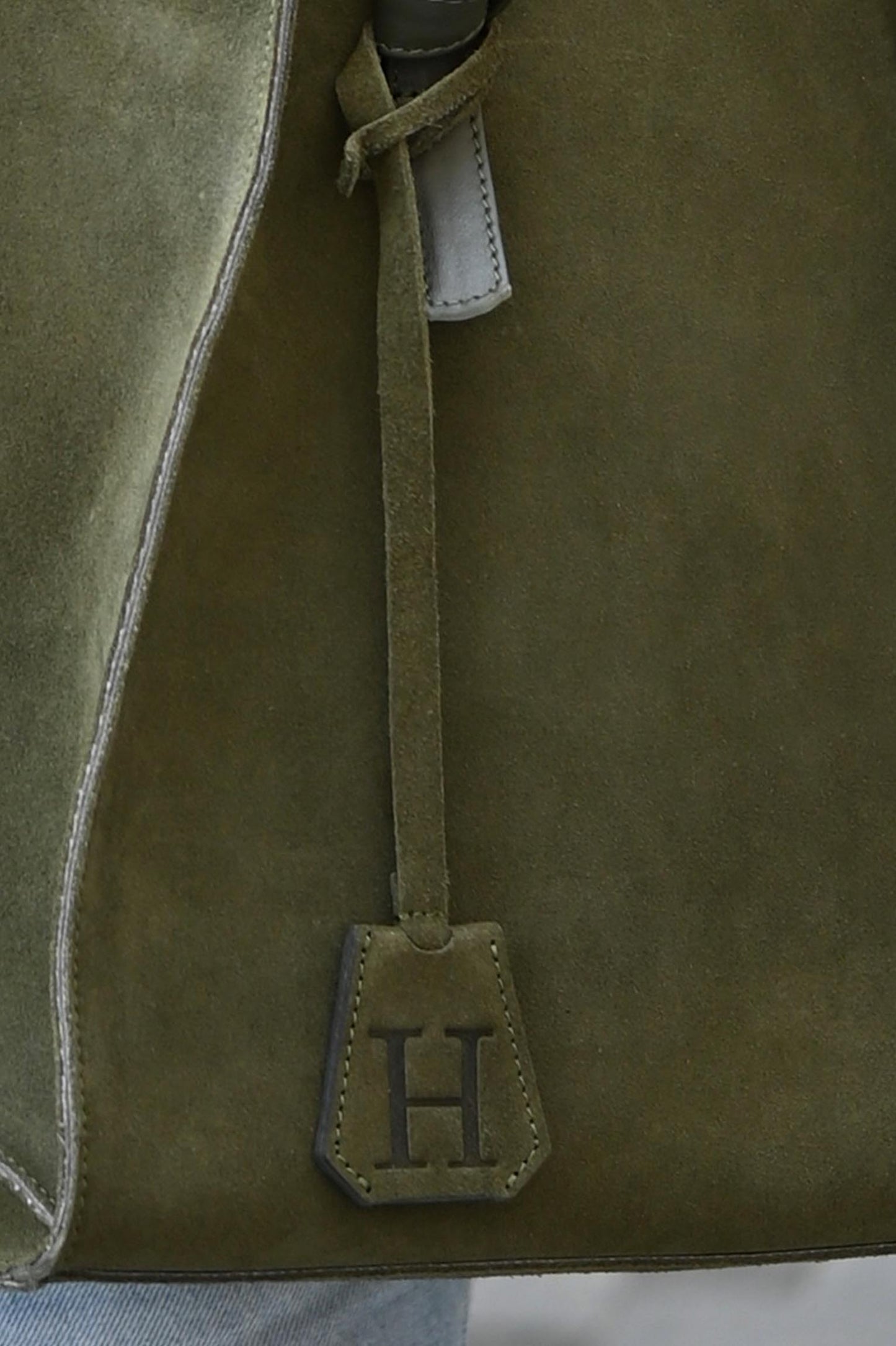 Suede Initial Bag Charm - Forest Olive Clochette Design No.06