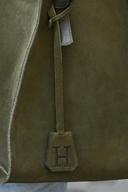 Suede Initial Bag Charm - Forest Olive Clochette Design No.06