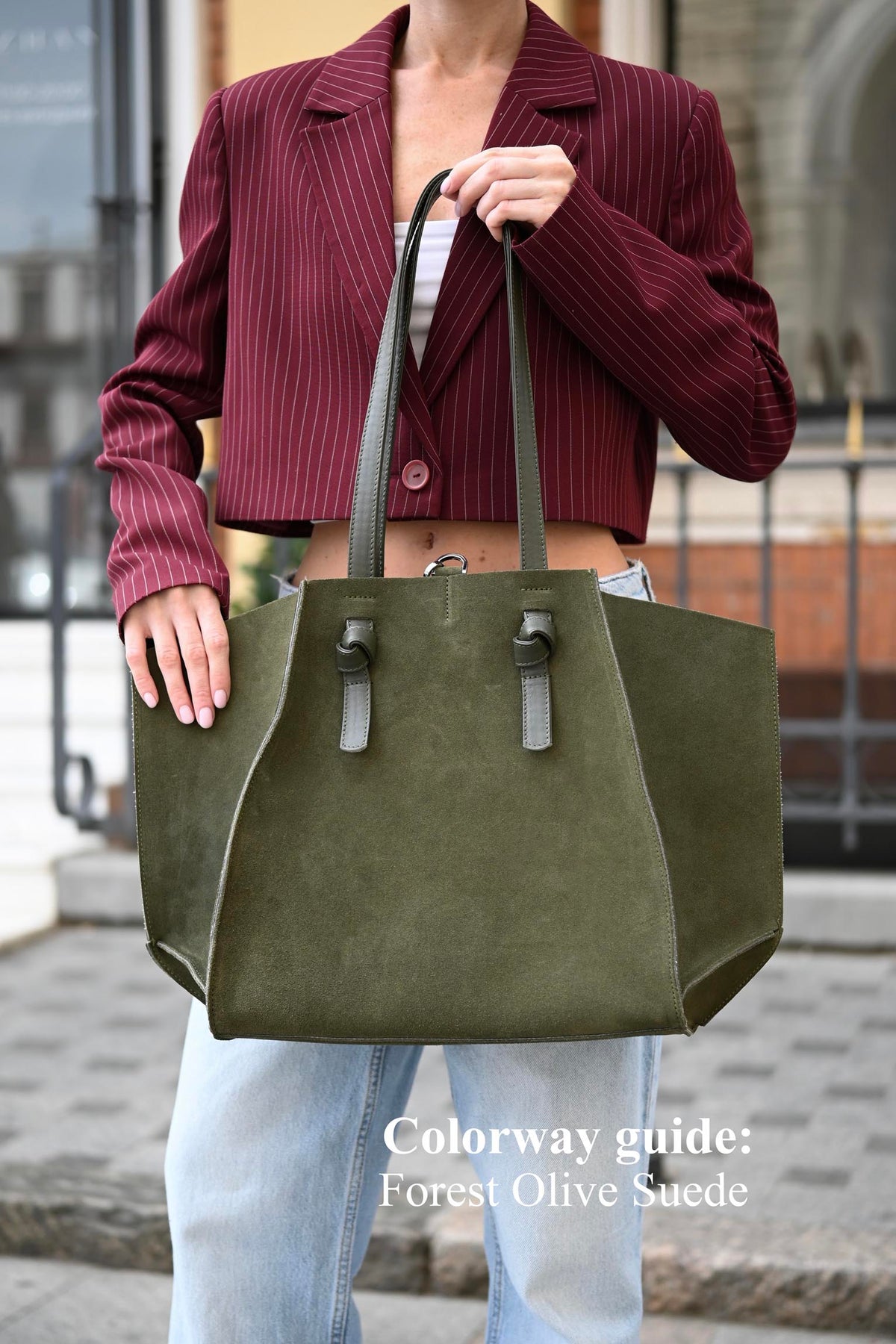 Forest Olive Suede Large Tote Bag