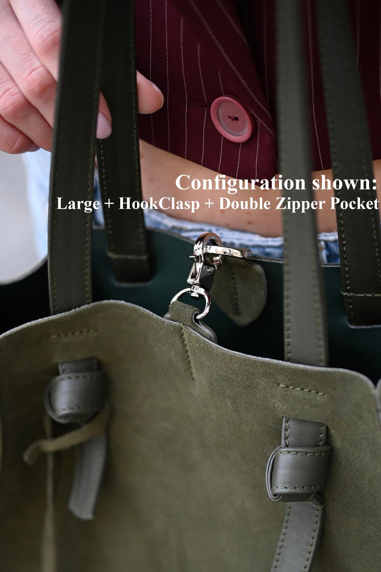 Forest Olive Suede Large Tote Bag