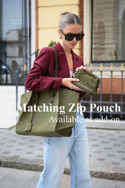 Forest Olive Suede Large Tote Bag