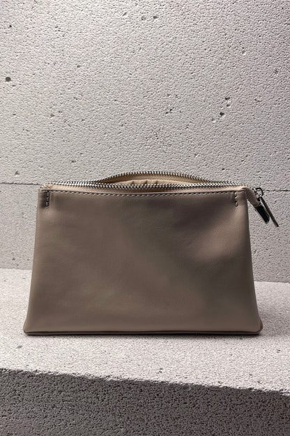 Mushroom Smooth Leather Toiletry Bag - Classic Rectangular Travel Pouch