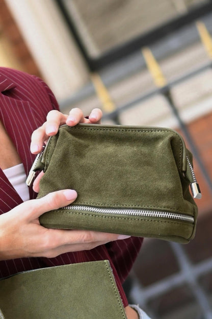 Forest Green Suede Dopp Kit - Italian Suede Toiletry Bag