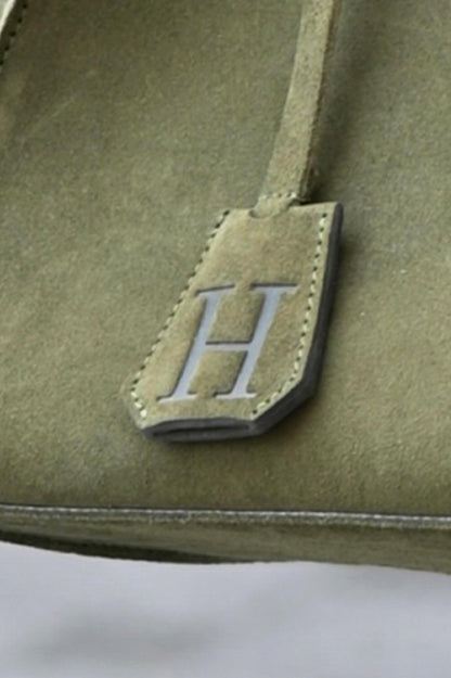 Suede Initial Bag Charm - Forest Olive Clochette Design No.06