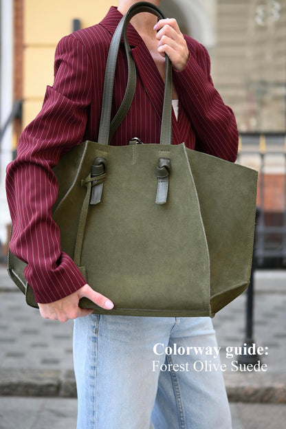Forest Olive Suede Large Tote Bag