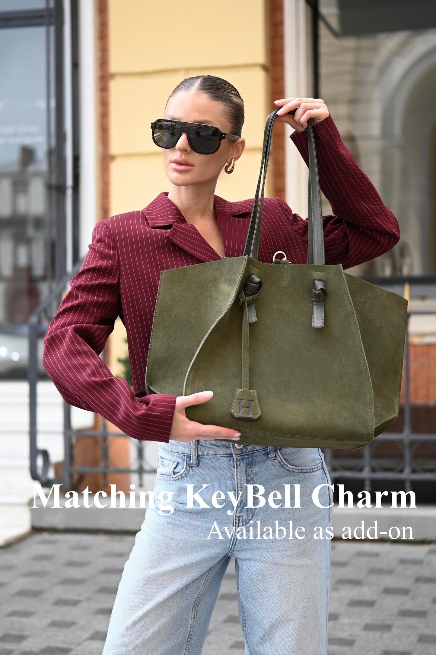 Forest Olive Suede Large Tote Bag