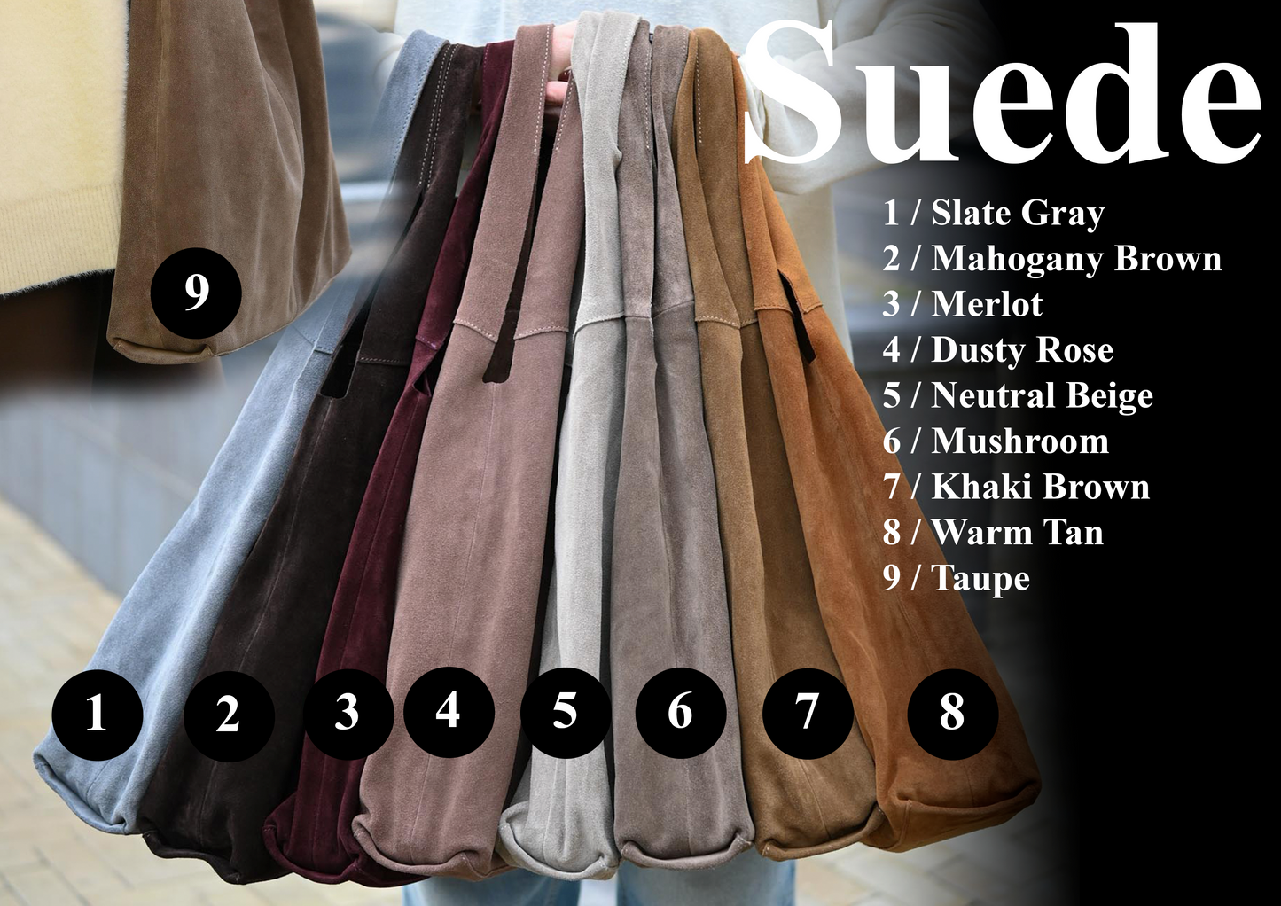 Large Suede Hobo Bag - Slouchy Shoulder Tote in Khaki Brown