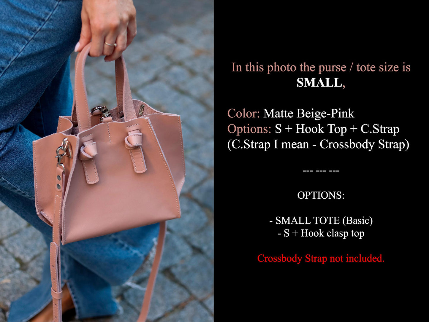 Almond Rose Small Leather Purse, Mini Tote Bag for Women