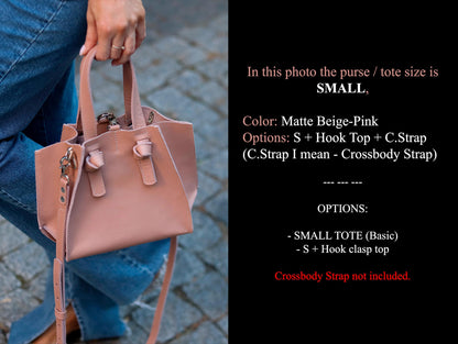 Almond Rose Small Leather Purse, Mini Tote Bag for Women