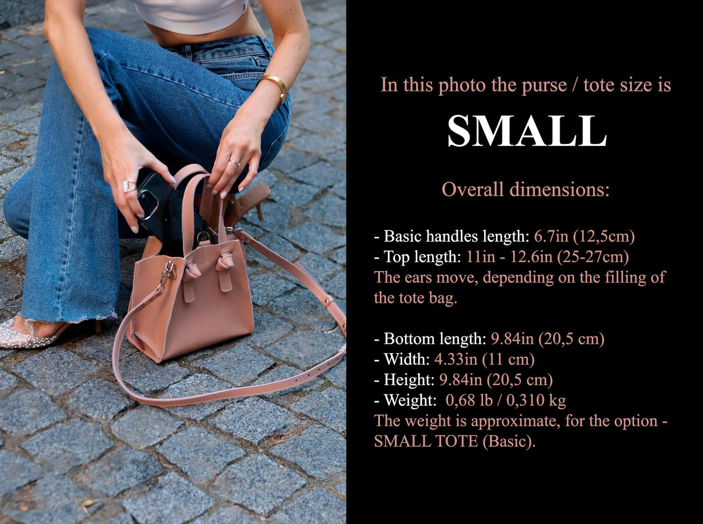Almond Rose Small Leather Purse, Mini Tote Bag for Women
