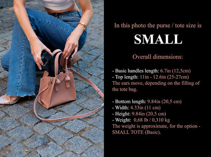 Almond Rose Small Leather Purse, Mini Tote Bag for Women