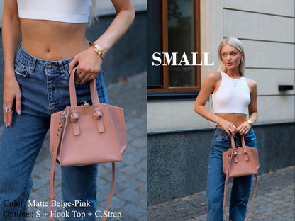 Almond Rose Small Leather Purse, Mini Tote Bag for Women