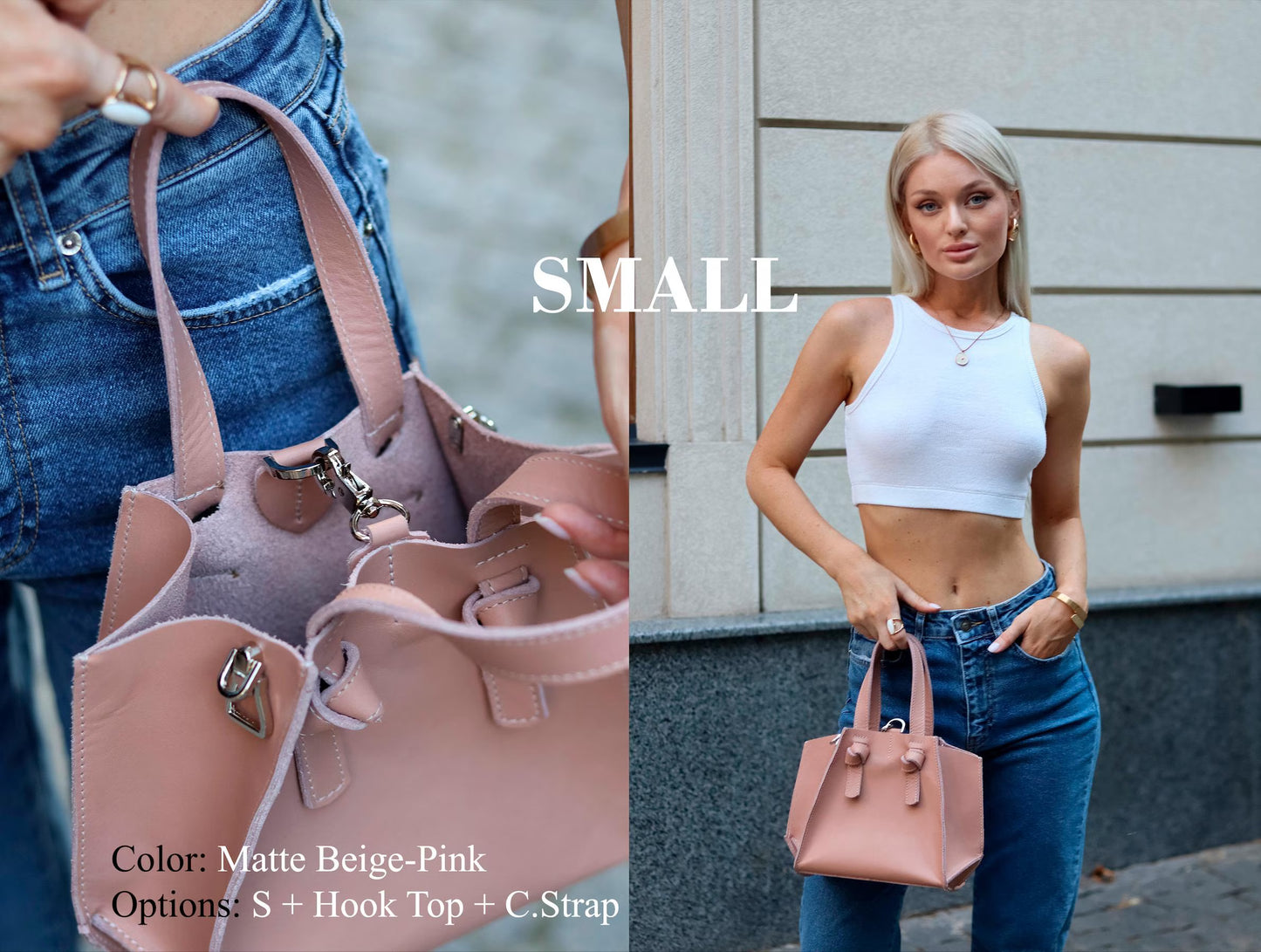 Almond Rose Small Leather Purse, Mini Tote Bag for Women