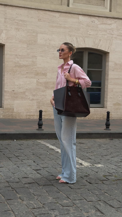 Mahogany Brown Suede Large Tote Bag