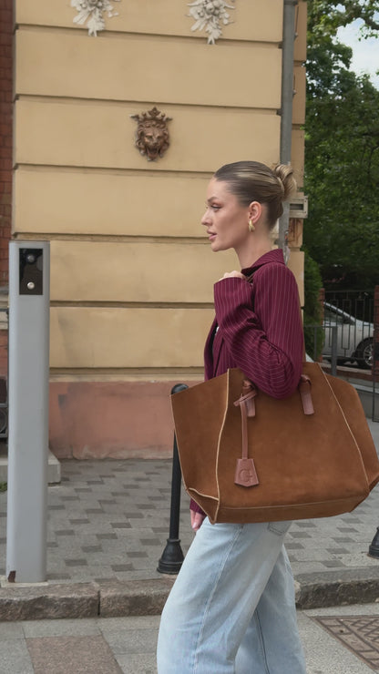Warm Tan Suede Large Tote Bag