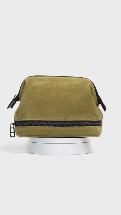 Moss Green Suede Dopp Kit - Italian Suede Travel Toiletry Bag